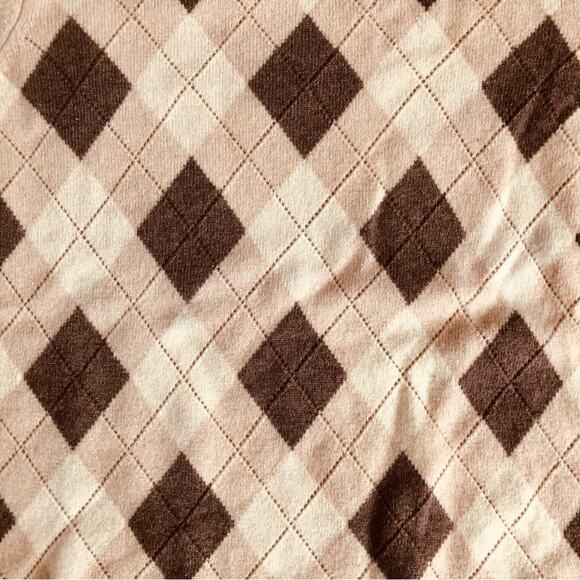 Charter Club RARE 100% Cashmere Argyle Crewneck Brown Tan Sweater Women’s Size S - Picture 4 of 8